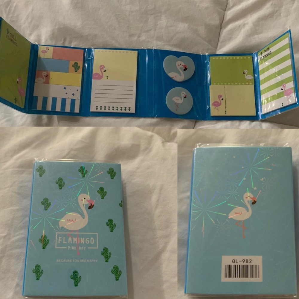 Baby Blue Flamingo Book-Style Foldable Memo Pad Note Pack